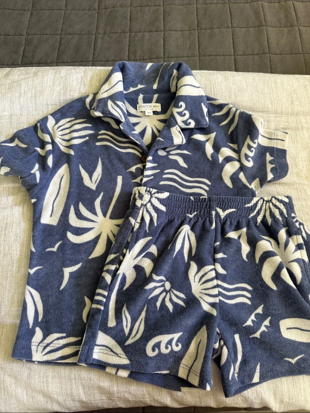 Children's Navy Blue Floral Terry Two-Piece Set by Grayson